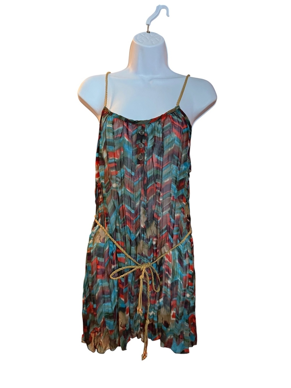 Daytrip Multicolor Chevron Print Spaghetti Strap Dress with Belt